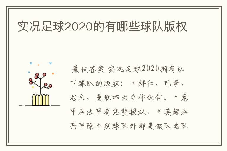 实况足球2020的有哪些球队版权