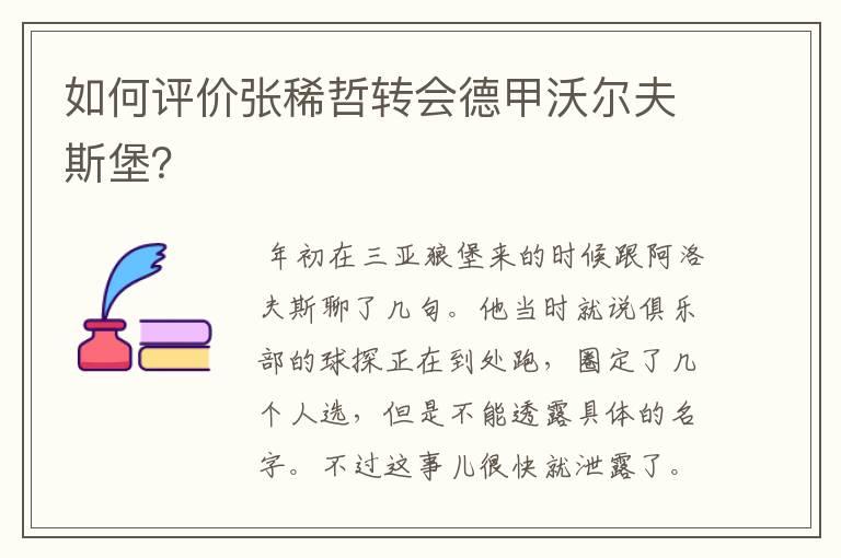 如何评价张稀哲转会德甲沃尔夫斯堡？