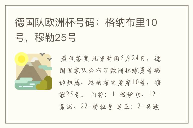 德国队欧洲杯号码：格纳布里10号，穆勒25号