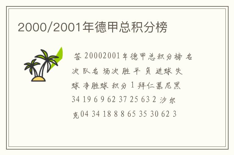 2000/2001年德甲总积分榜