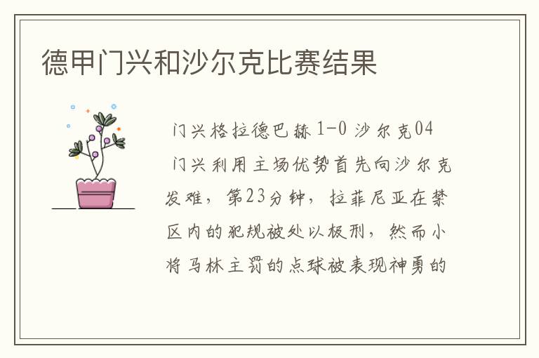 德甲门兴和沙尔克比赛结果