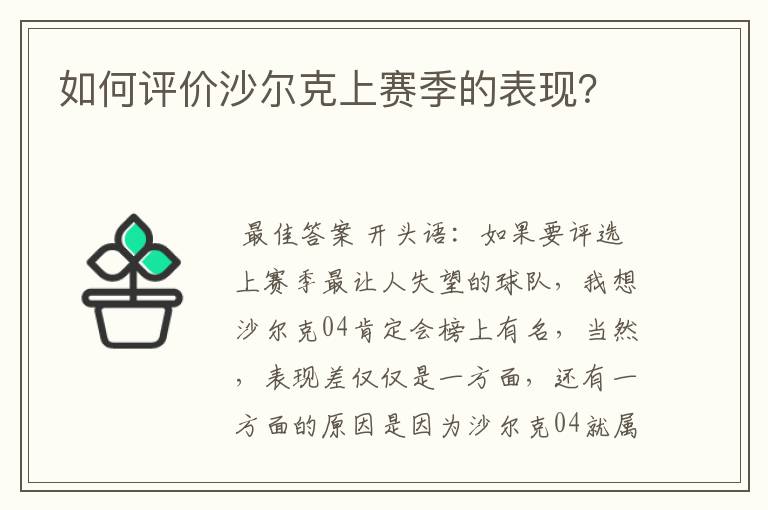 如何评价沙尔克上赛季的表现？