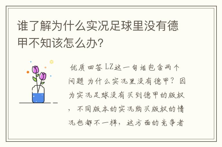 谁了解为什么实况足球里没有德甲不知该怎么办？