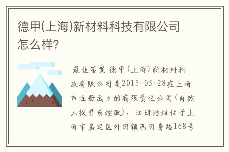 德甲(上海)新材料科技有限公司怎么样？