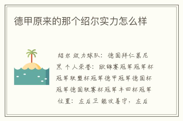 德甲原来的那个绍尔实力怎么样