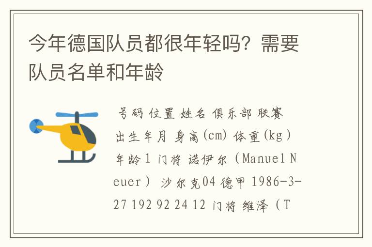 今年德国队员都很年轻吗？需要队员名单和年龄