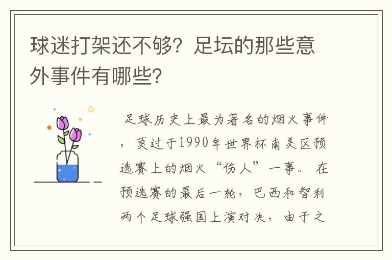 球迷打架还不够？足坛的那些意外事件有哪些？