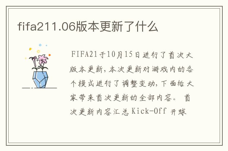 fifa211.06版本更新了什么