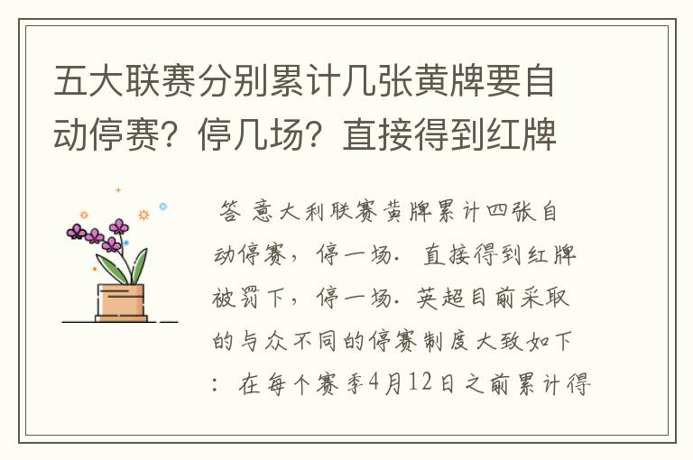 五大联赛分别累计几张黄牌要自动停赛？停几场？直接得到红牌又如何？