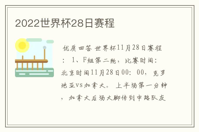 2022世界杯28日赛程