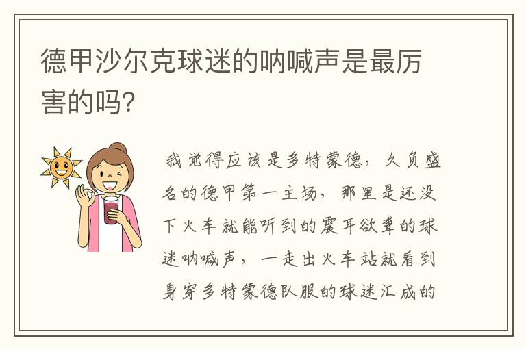 德甲沙尔克球迷的呐喊声是最厉害的吗？