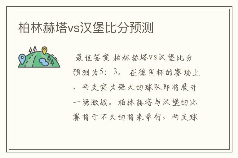 柏林赫塔vs汉堡比分预测