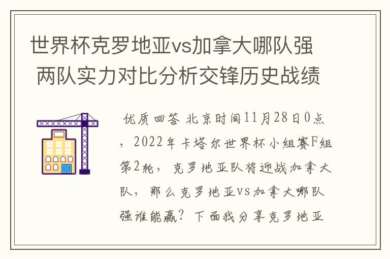 世界杯克罗地亚vs加拿大哪队强 两队实力对比分析交锋历史战绩