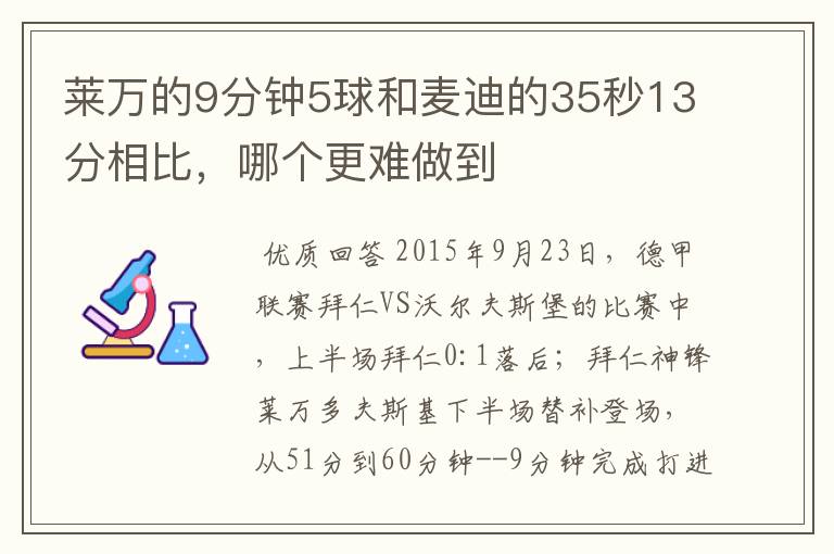 莱万的9分钟5球和麦迪的35秒13分相比，哪个更难做到