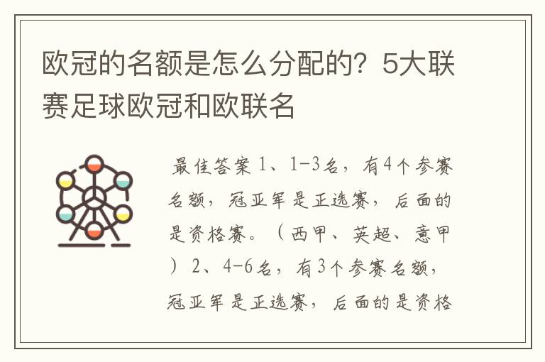 欧冠的名额是怎么分配的？5大联赛足球欧冠和欧联名