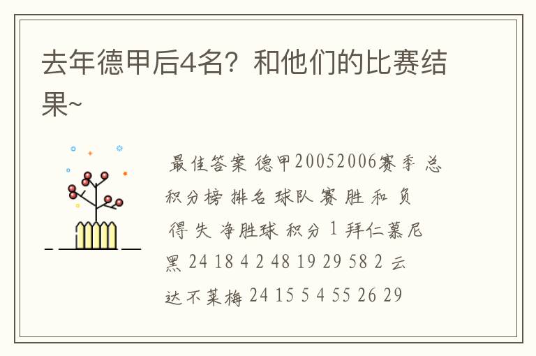 去年德甲后4名？和他们的比赛结果~