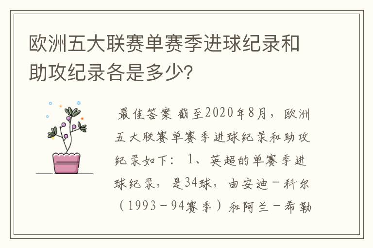 欧洲五大联赛单赛季进球纪录和助攻纪录各是多少？