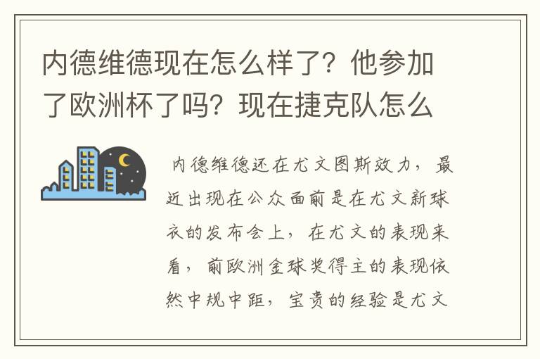 内德维德现在怎么样了？他参加了欧洲杯了吗？现在捷克队怎么样？捷克队在欧洲杯上的表现如何？