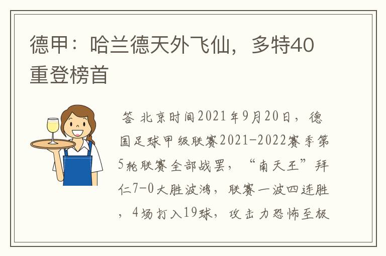 德甲：哈兰德天外飞仙，多特40重登榜首