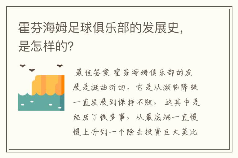 霍芬海姆足球俱乐部的发展史，是怎样的？