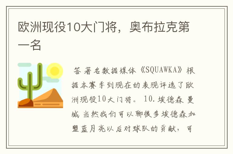 欧洲现役10大门将，奥布拉克第一名