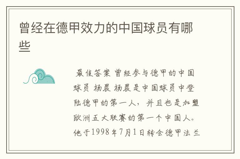 曾经在德甲效力的中国球员有哪些