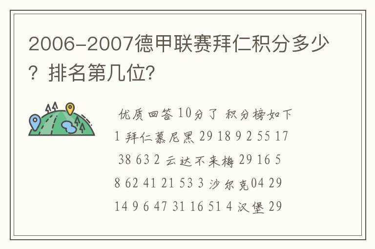 2006-2007德甲联赛拜仁积分多少？排名第几位？