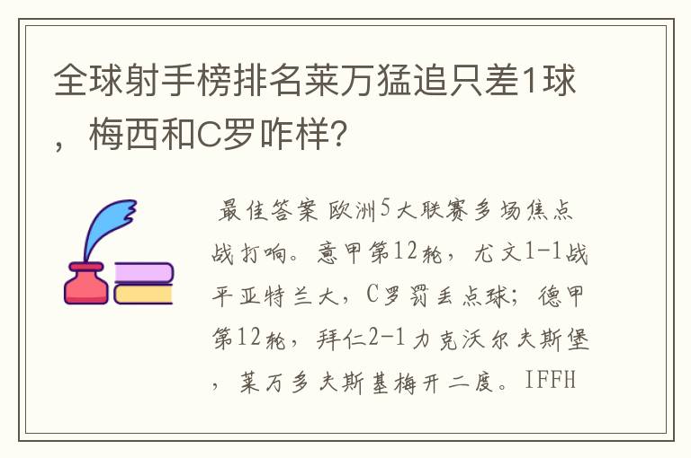 全球射手榜排名莱万猛追只差1球，梅西和C罗咋样？