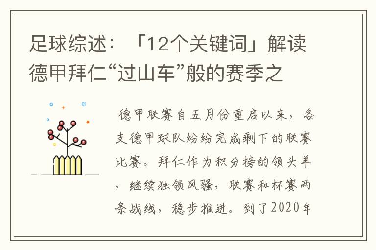 足球综述：「12个关键词」解读德甲拜仁“过山车”般的赛季之旅