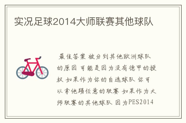 实况足球2014大师联赛其他球队