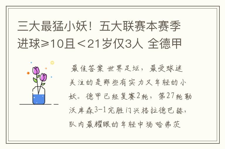 三大最猛小妖！五大联赛本赛季进球≥10且＜21岁仅3人 全德甲制造