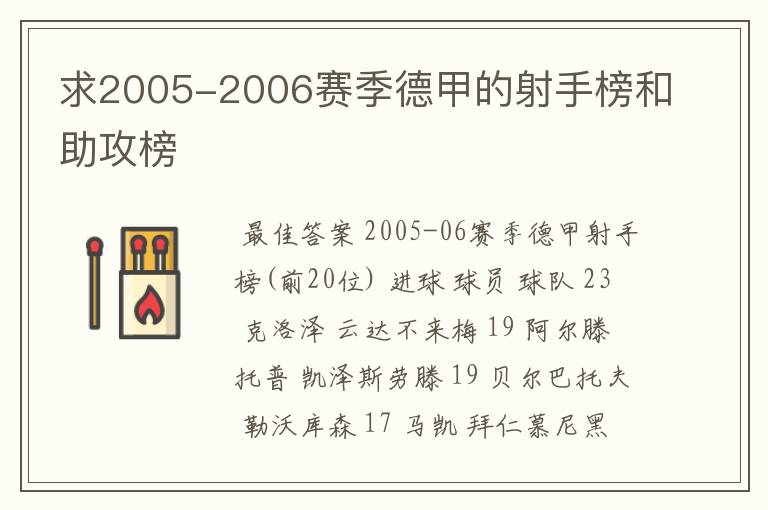 求2005-2006赛季德甲的射手榜和助攻榜