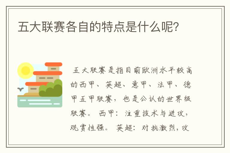 五大联赛各自的特点是什么呢？