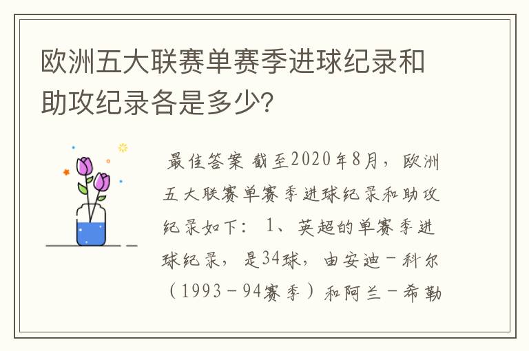 欧洲五大联赛单赛季进球纪录和助攻纪录各是多少？