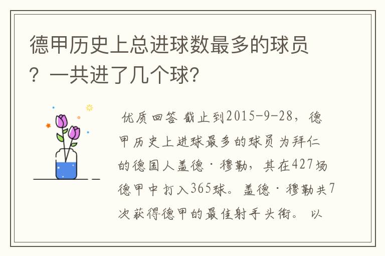 德甲历史上总进球数最多的球员？一共进了几个球？