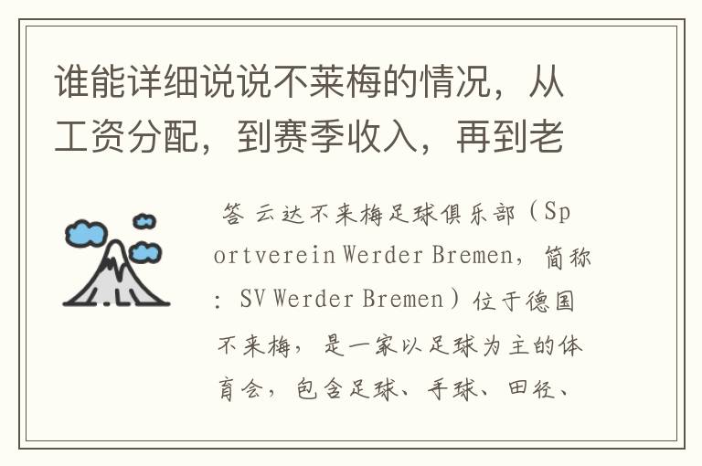 谁能详细说说不莱梅的情况，从工资分配，到赛季收入，再到老板情况以及球队历史。