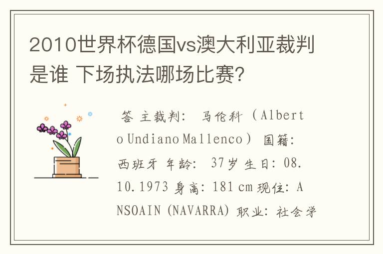 2010世界杯德国vs澳大利亚裁判是谁 下场执法哪场比赛？