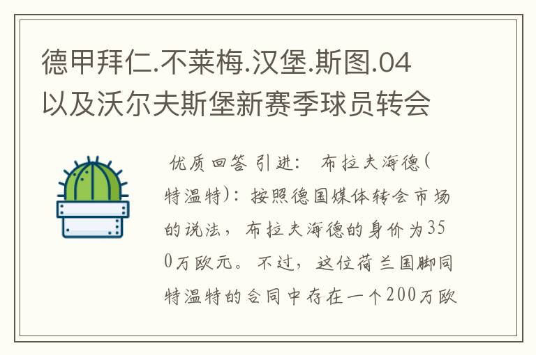 德甲拜仁.不莱梅.汉堡.斯图.04以及沃尔夫斯堡新赛季球员转会一览