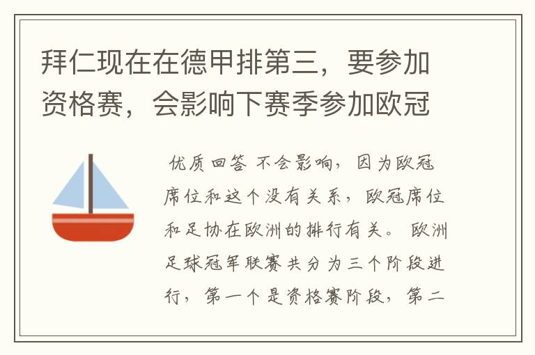 拜仁现在在德甲排第三，要参加资格赛，会影响下赛季参加欧冠的席位吗？还有这个资格赛是什么意思？