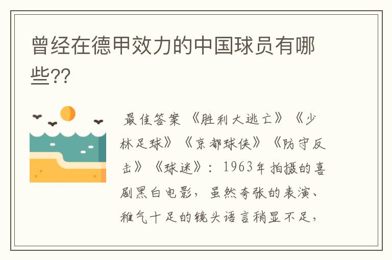 曾经在德甲效力的中国球员有哪些?？