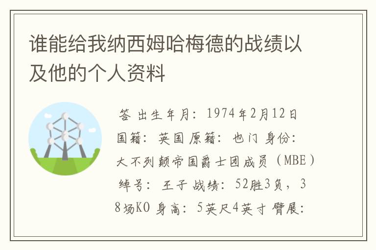 谁能给我纳西姆哈梅德的战绩以及他的个人资料