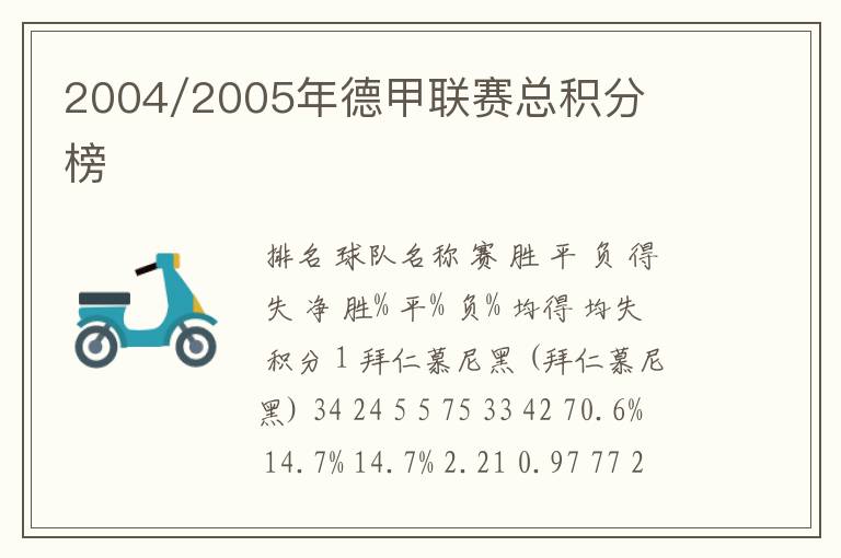 2004/2005年德甲联赛总积分榜