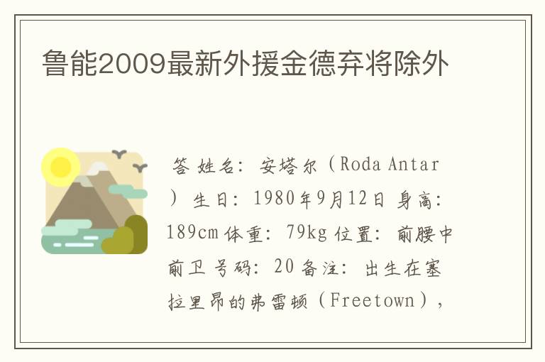 鲁能2009最新外援金德弃将除外