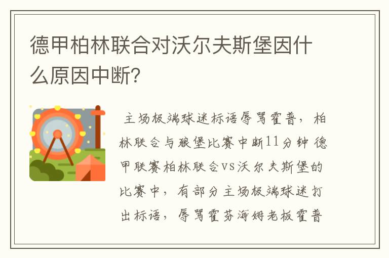 德甲柏林联合对沃尔夫斯堡因什么原因中断？