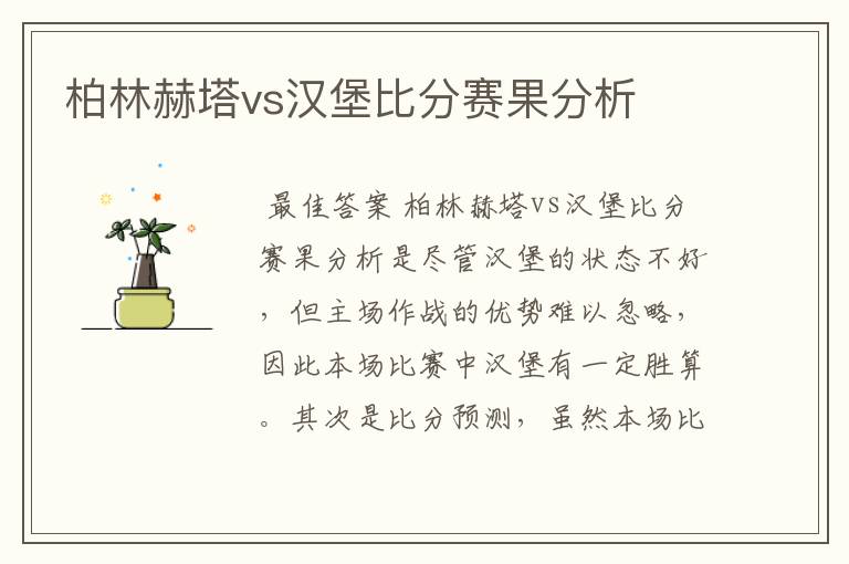 柏林赫塔vs汉堡比分赛果分析