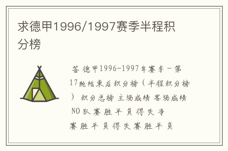 求德甲1996/1997赛季半程积分榜