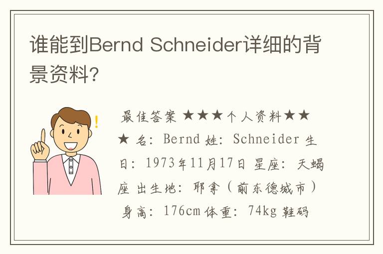 谁能到Bernd Schneider详细的背景资料?