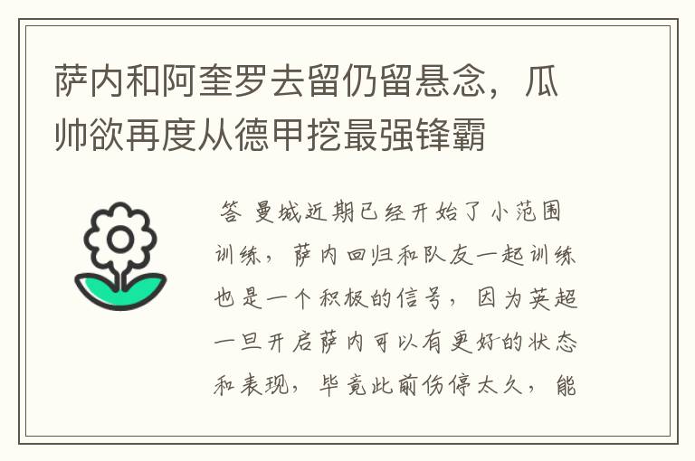 萨内和阿奎罗去留仍留悬念，瓜帅欲再度从德甲挖最强锋霸