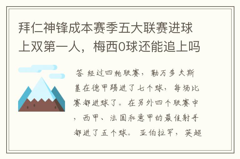 拜仁神锋成本赛季五大联赛进球上双第一人，梅西0球还能追上吗？