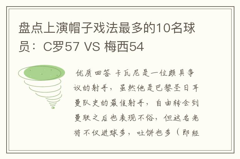 盘点上演帽子戏法最多的10名球员：C罗57 VS 梅西54